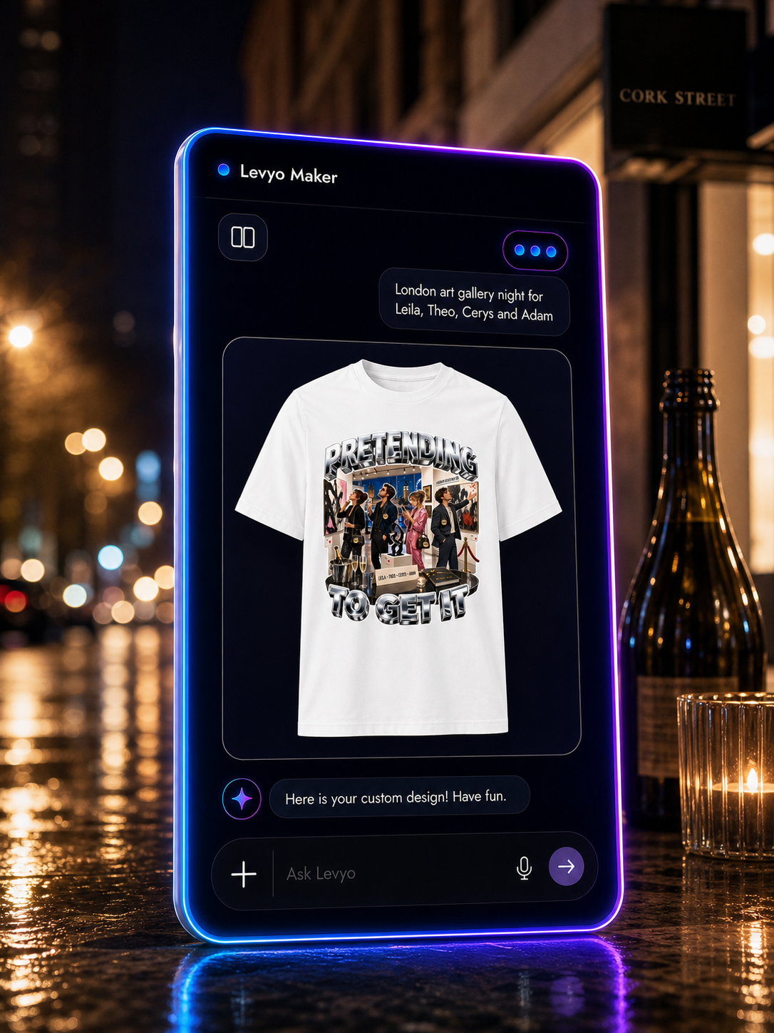 Levyo Maker result screen for art gallery night t shirts