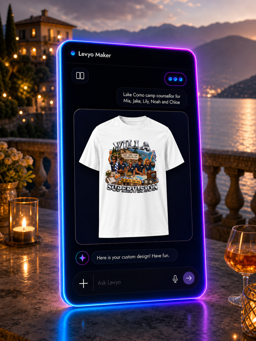Levyo Maker result screen for camp counsellor t shirts
