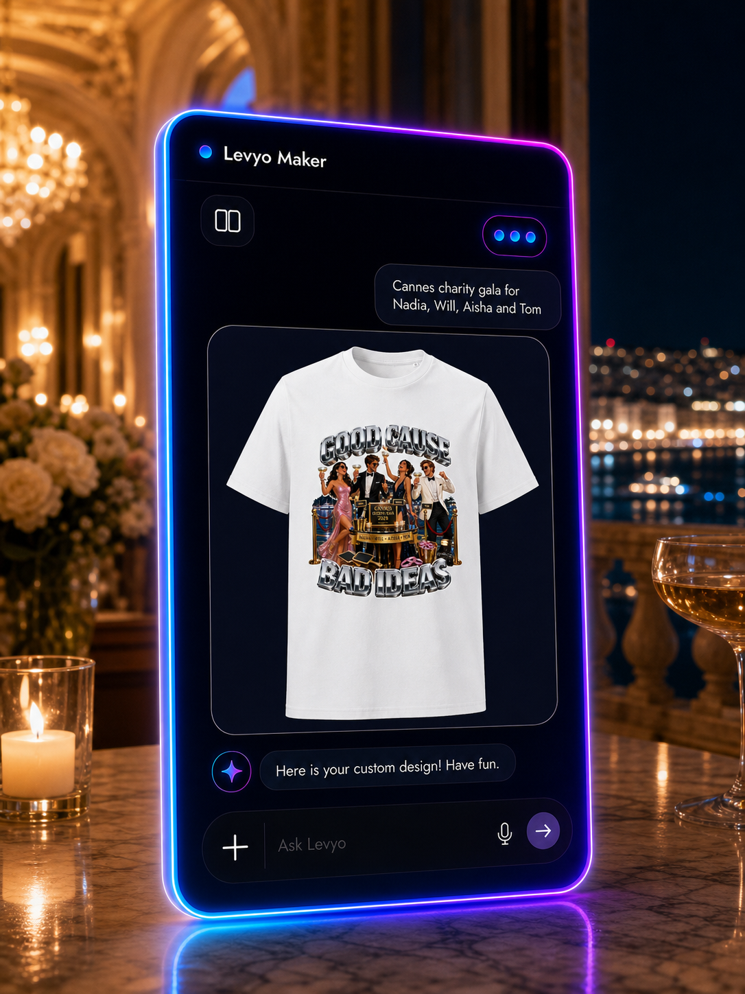 Levyo Maker result screen for charity gala t shirts