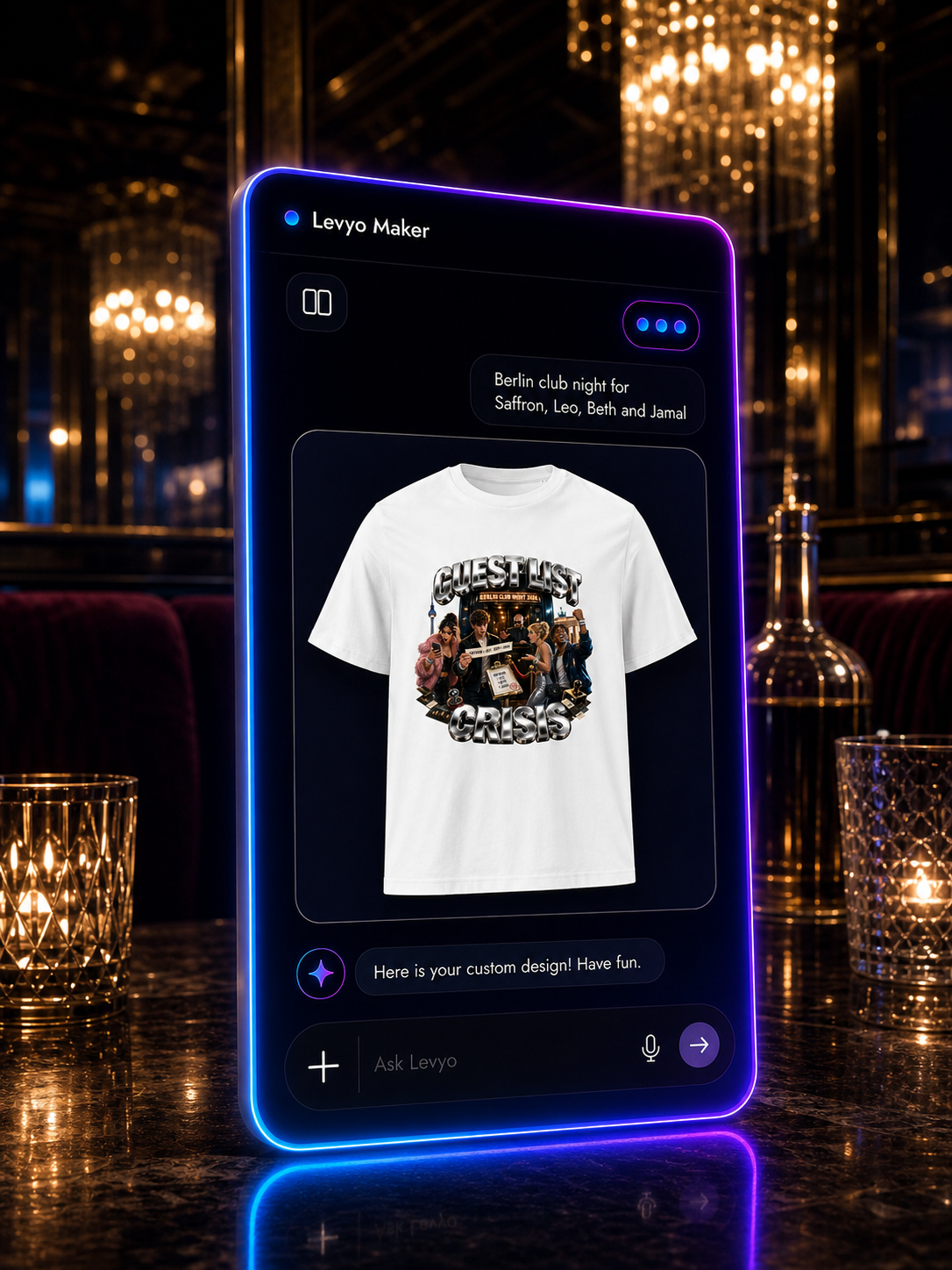 Levyo Maker result screen for club night t shirts