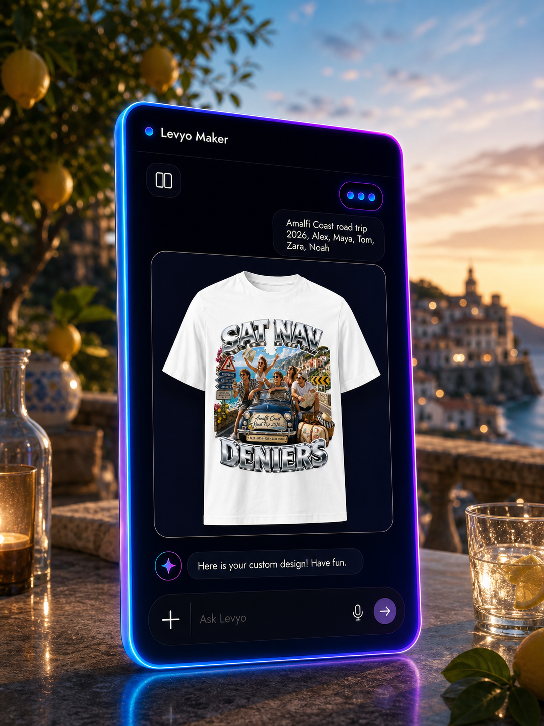 Levyo Maker result screen for road trip t shirts