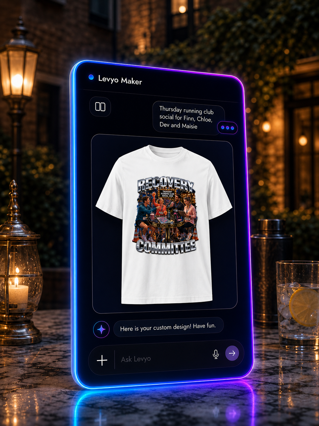 Levyo Maker result screen for running club social t shirts