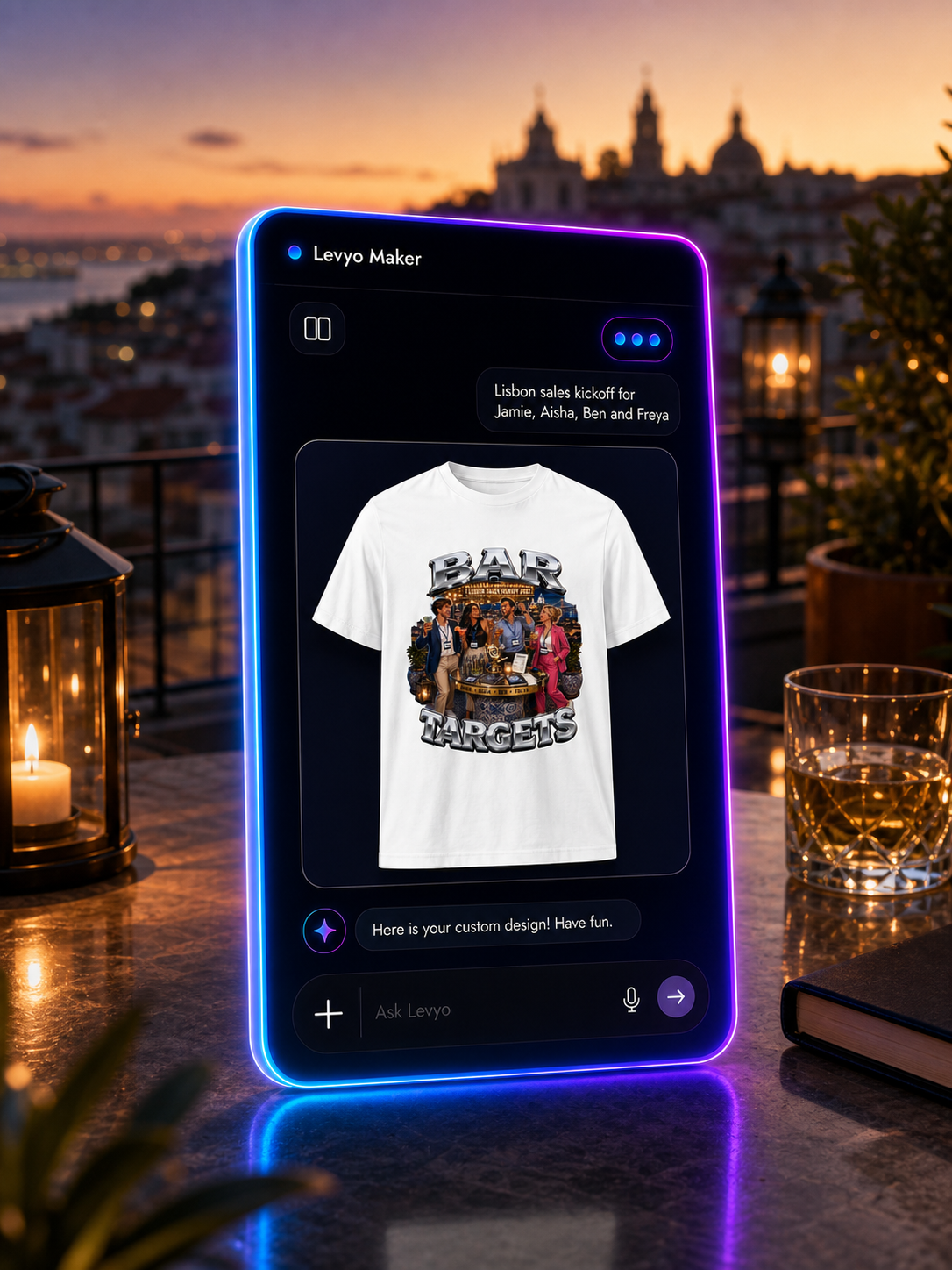 Levyo Maker result screen for sales kickoff t shirts