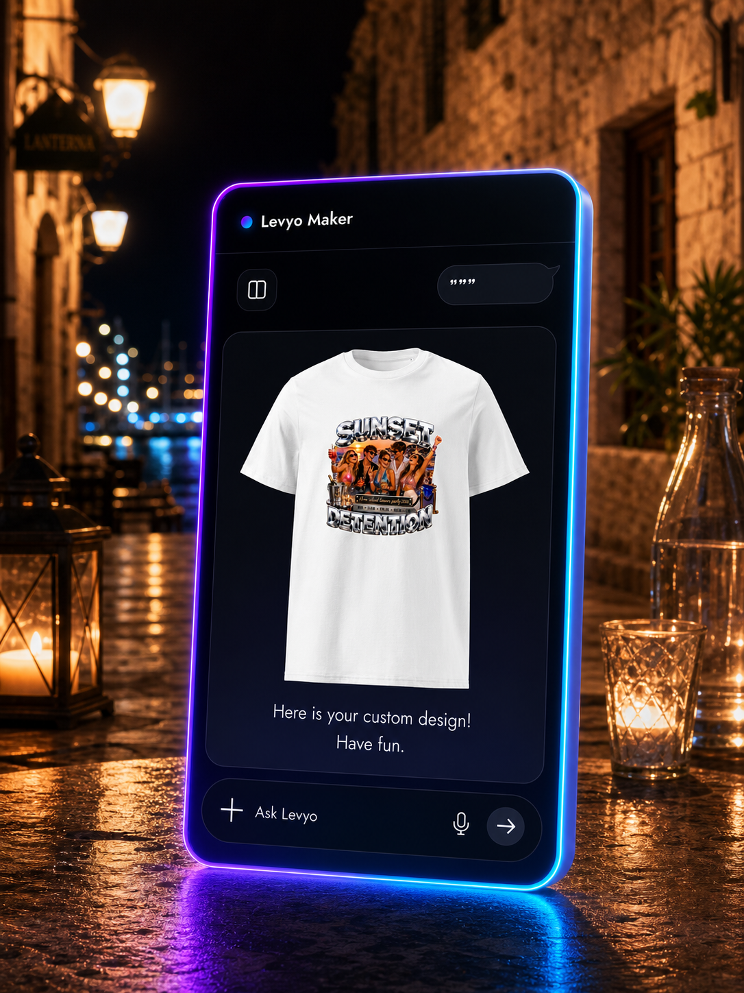 Levyo Maker result screen for school leavers party t shirts