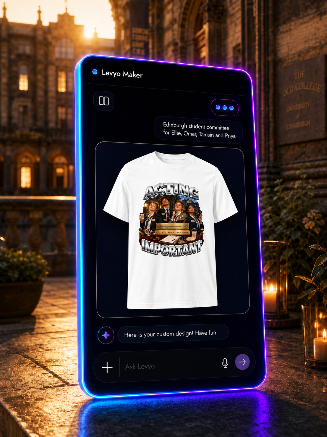 Levyo Maker result screen for student committee t shirts