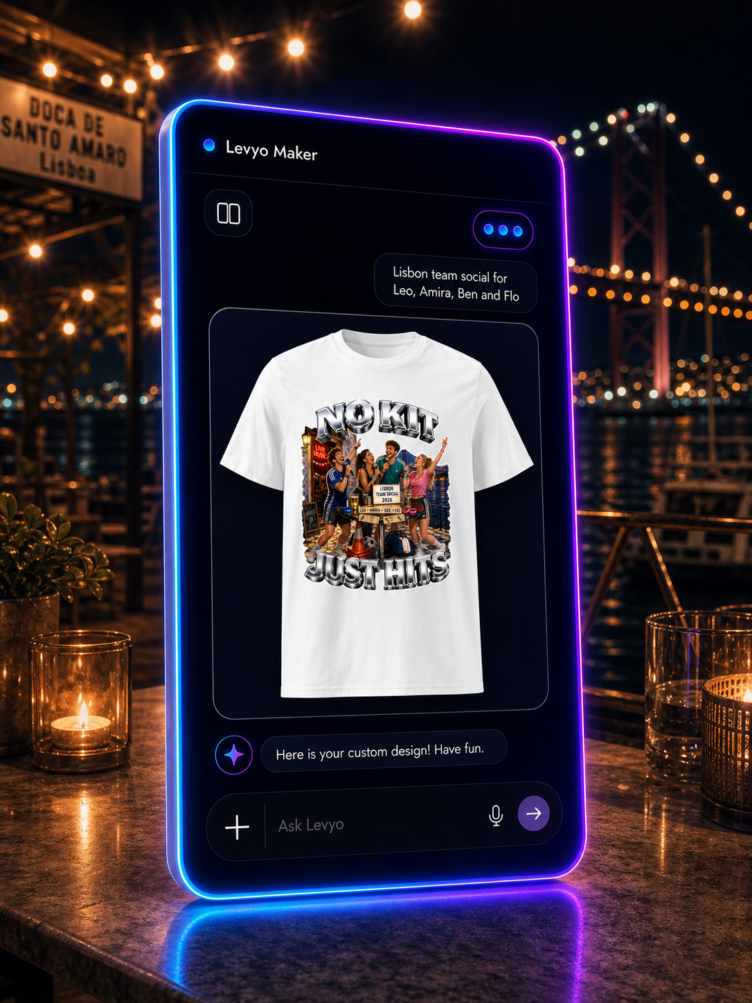 Levyo Maker result screen for team social t shirts