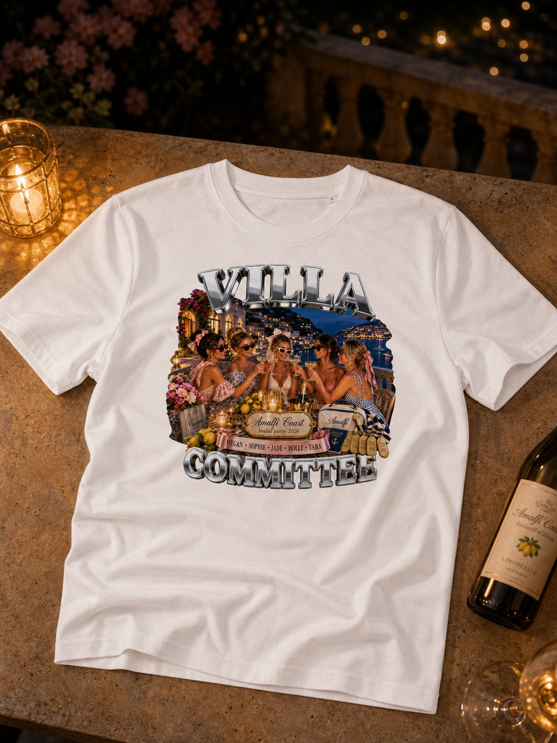 Bridal party shirt mockup for an Amalfi Coast bride crew