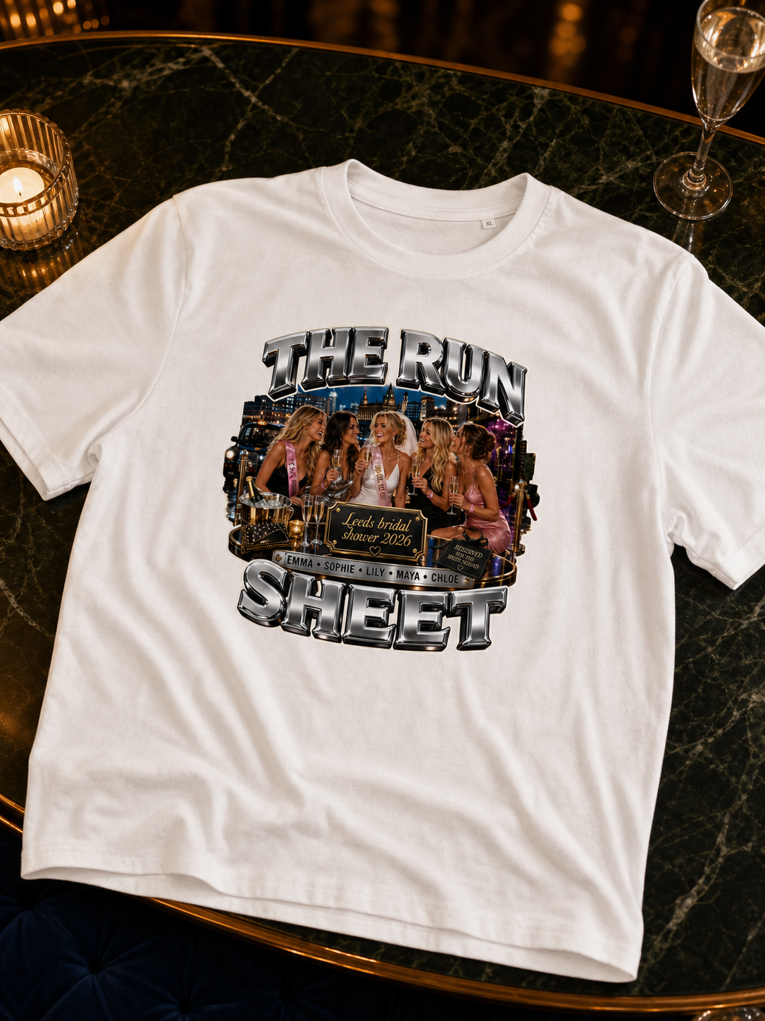 Bridal shower shirt mockup for a Leeds bride crew