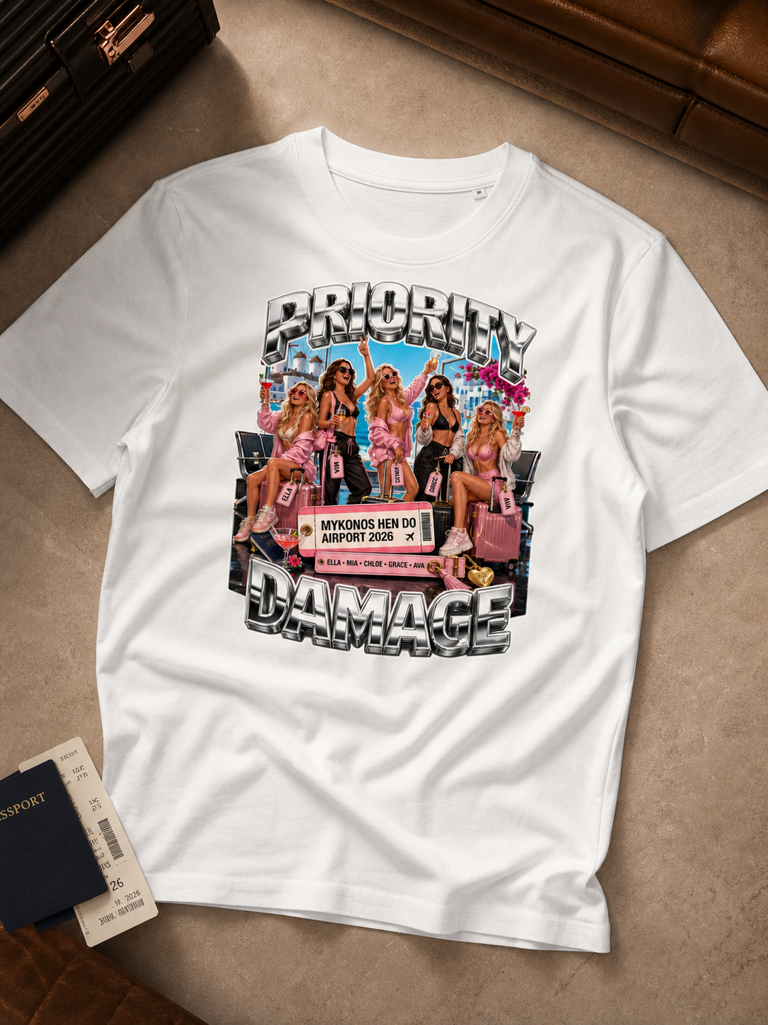 Levyo shirt visual for hen do airport t shirts