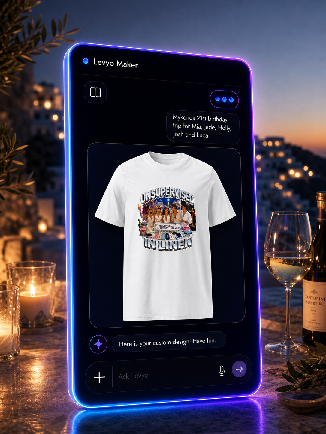 Levyo Maker result screen for 21st birthday trip t shirts