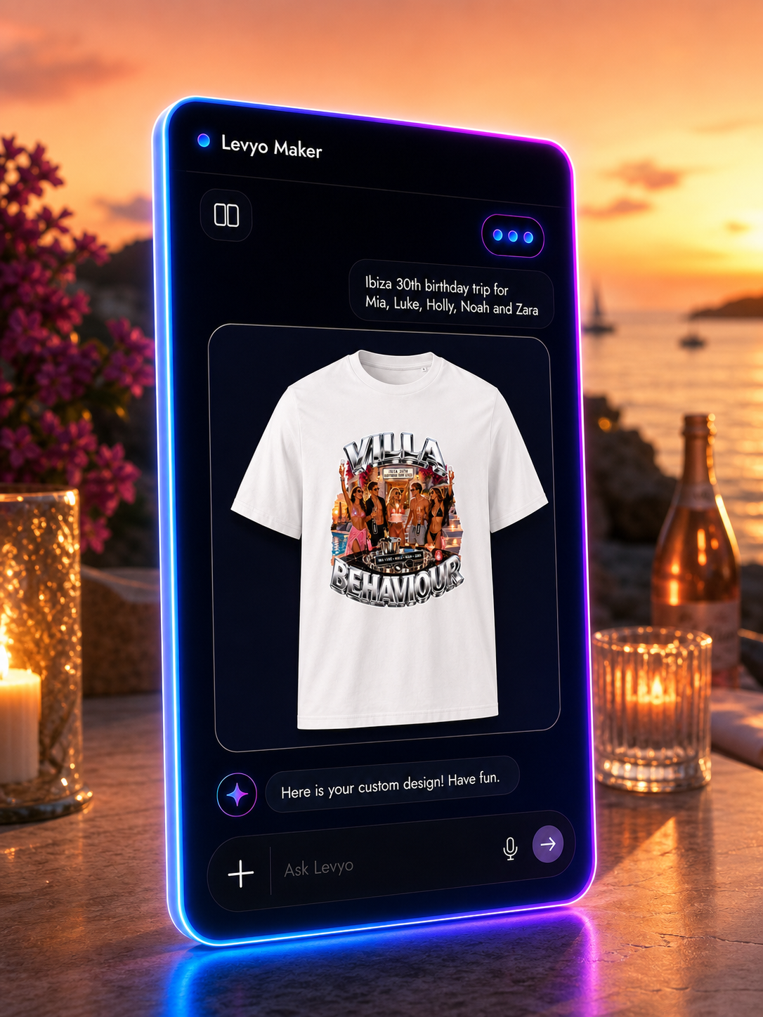 Levyo Maker result screen for 30th birthday trip t shirts