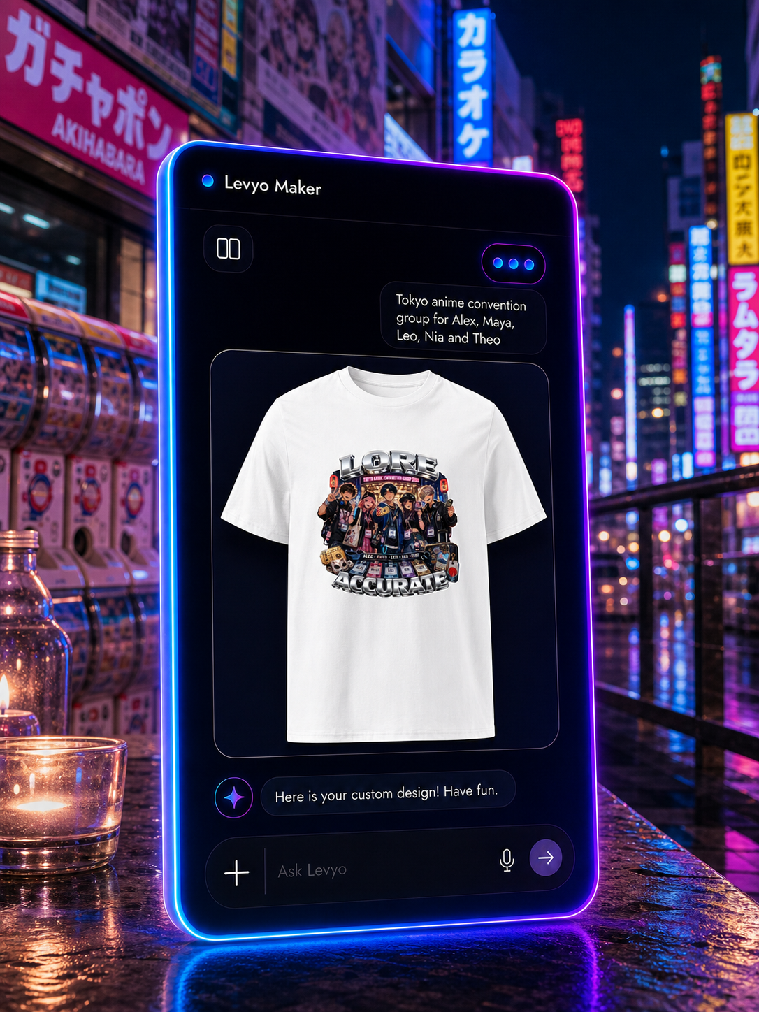 Levyo Maker result screen for anime convention group t shirts
