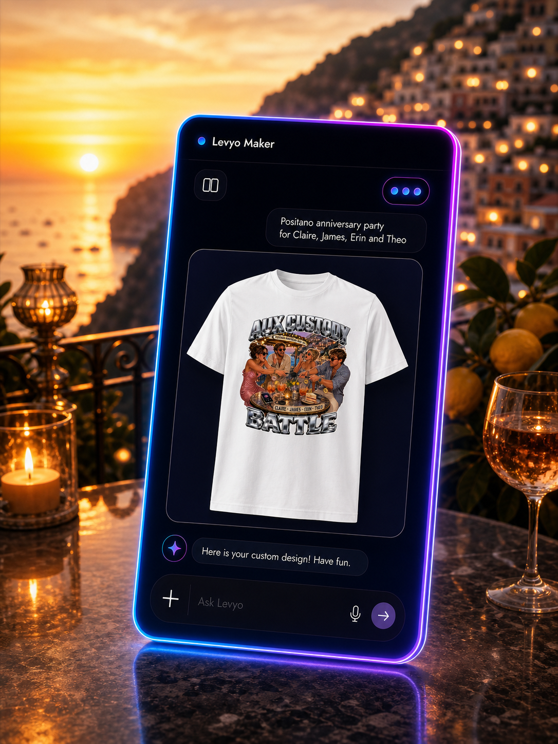 Levyo Maker result screen for anniversary party t shirts