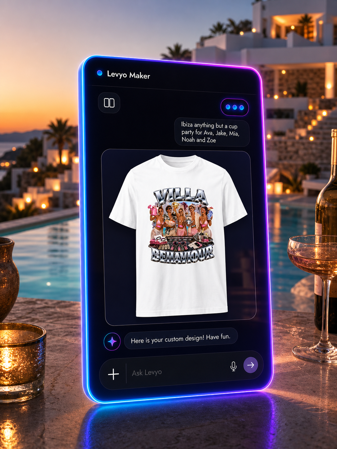 Levyo Maker result screen for anything but a cup party t shirts