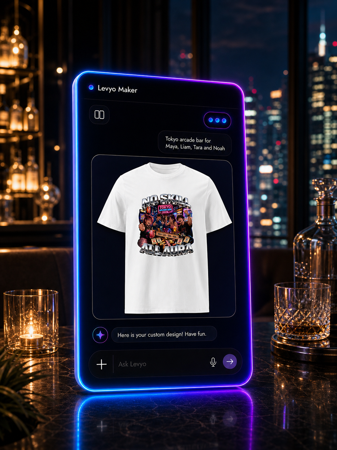Levyo Maker result screen for arcade bar t shirts