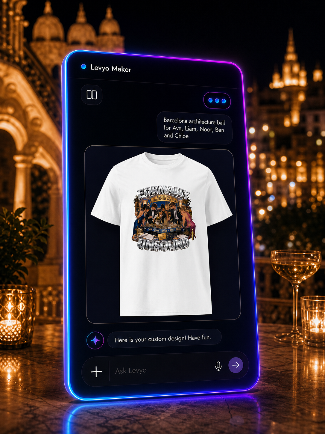 Levyo Maker result screen for architecture ball t shirts