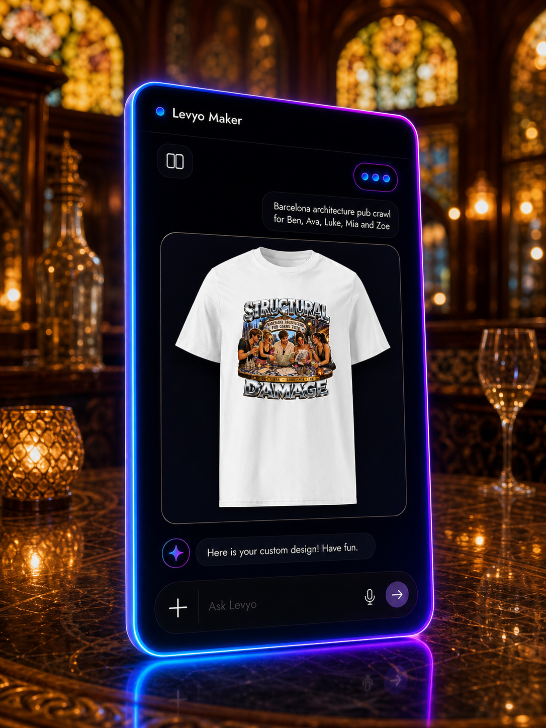 Levyo Maker result screen for architecture pub crawl t shirts