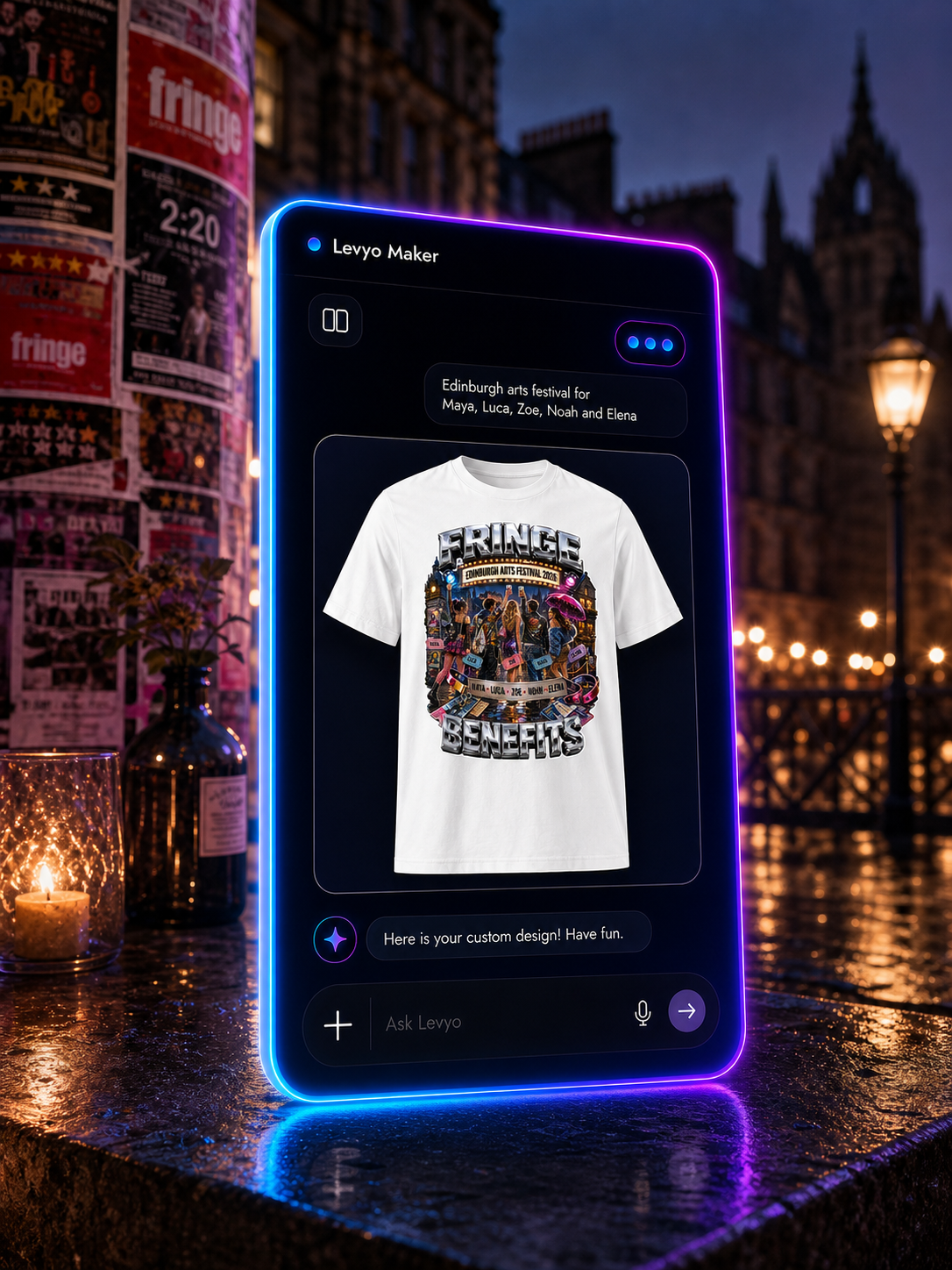Levyo Maker result screen for arts festival t shirts