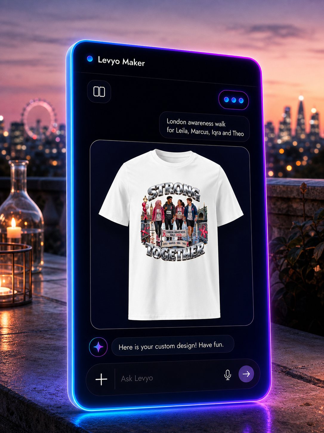 Levyo Maker result screen for awareness walk t shirts
