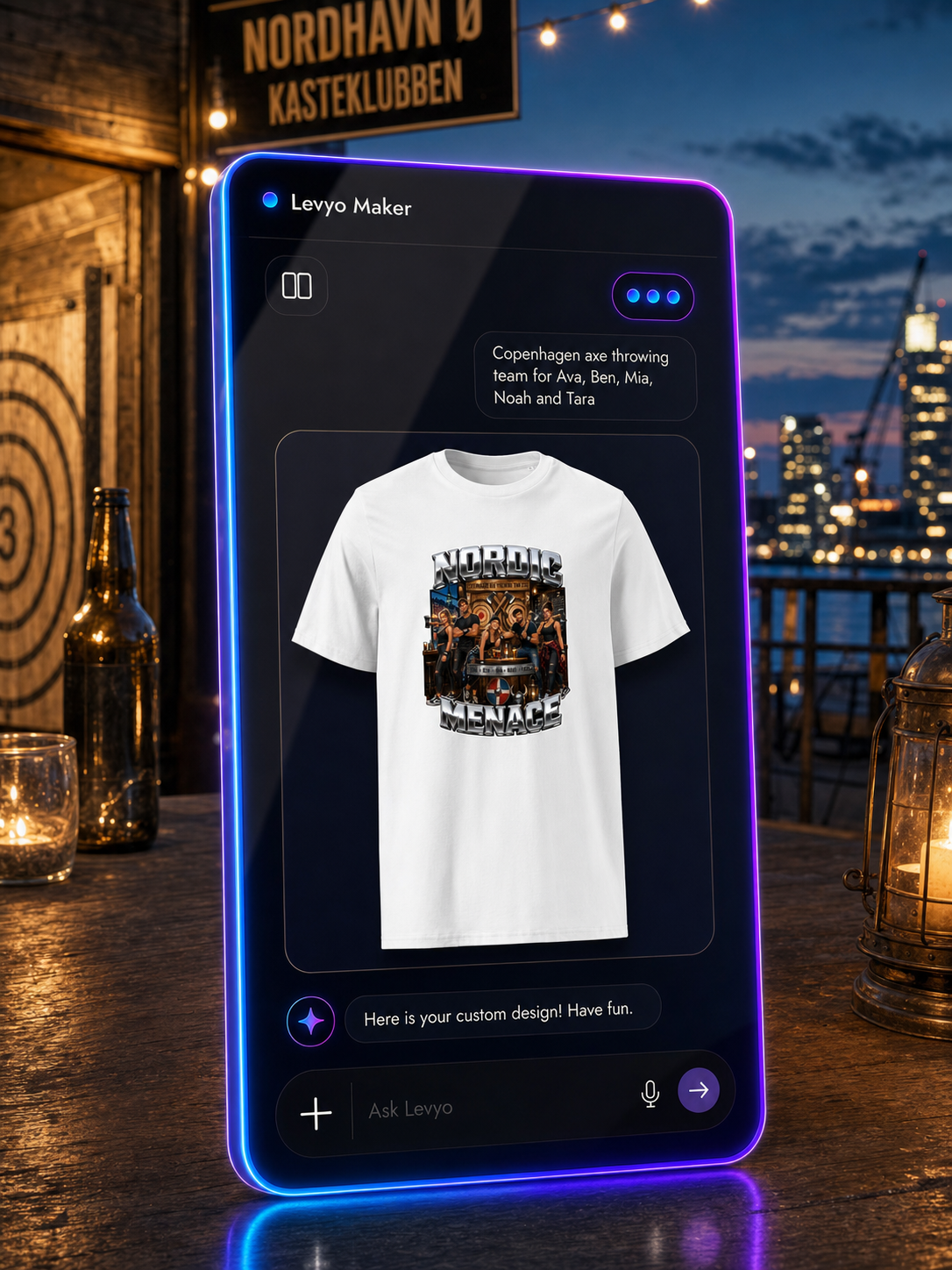 Levyo Maker result screen for axe throwing team t shirts