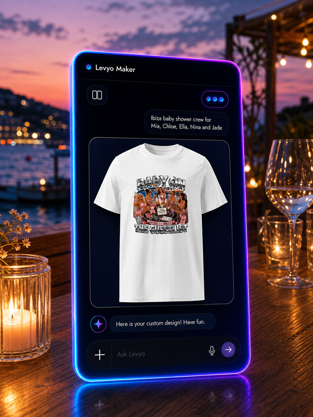 Levyo Maker result screen for baby shower crew t shirts