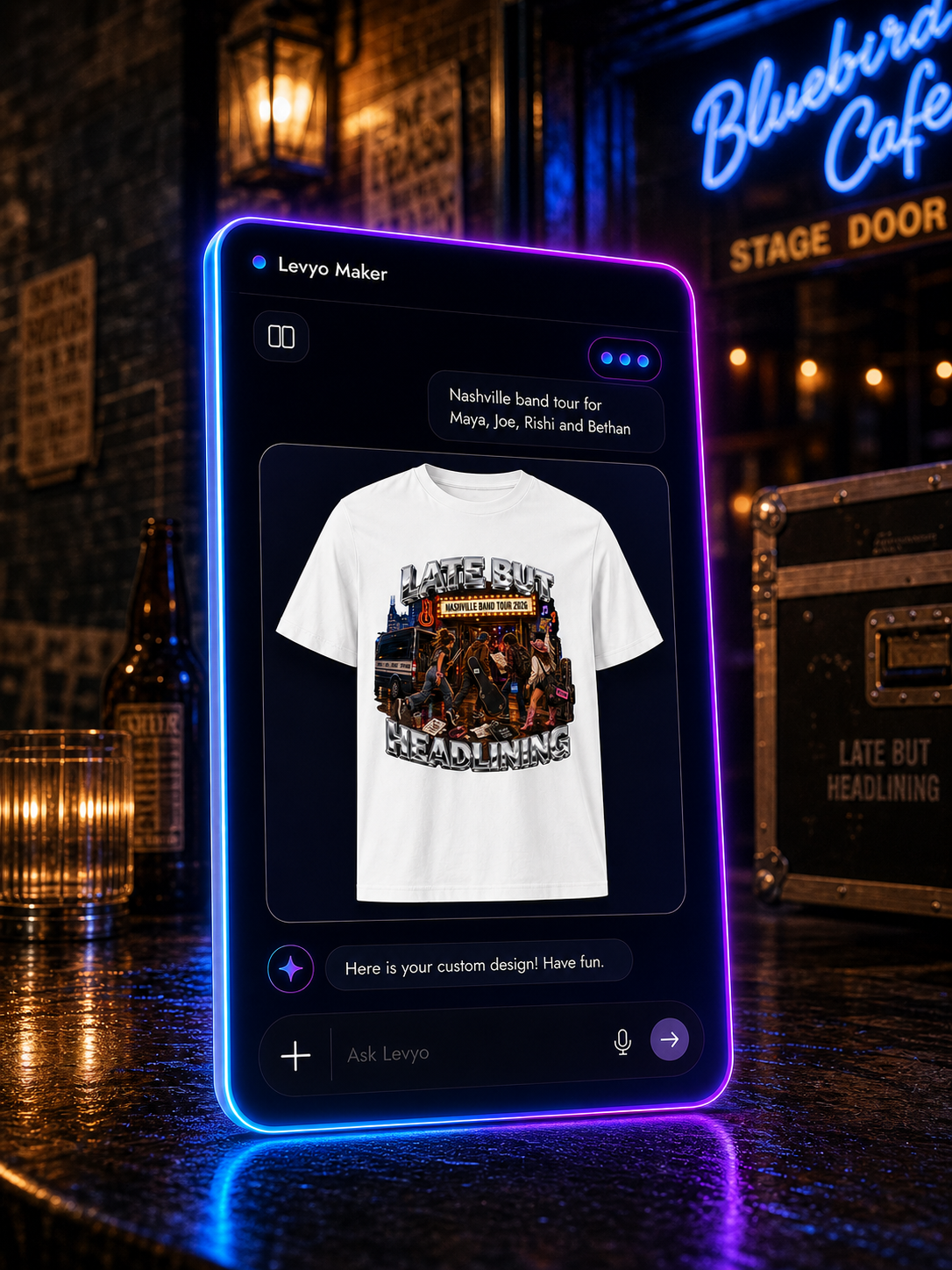 Levyo Maker result screen for band tour t shirts