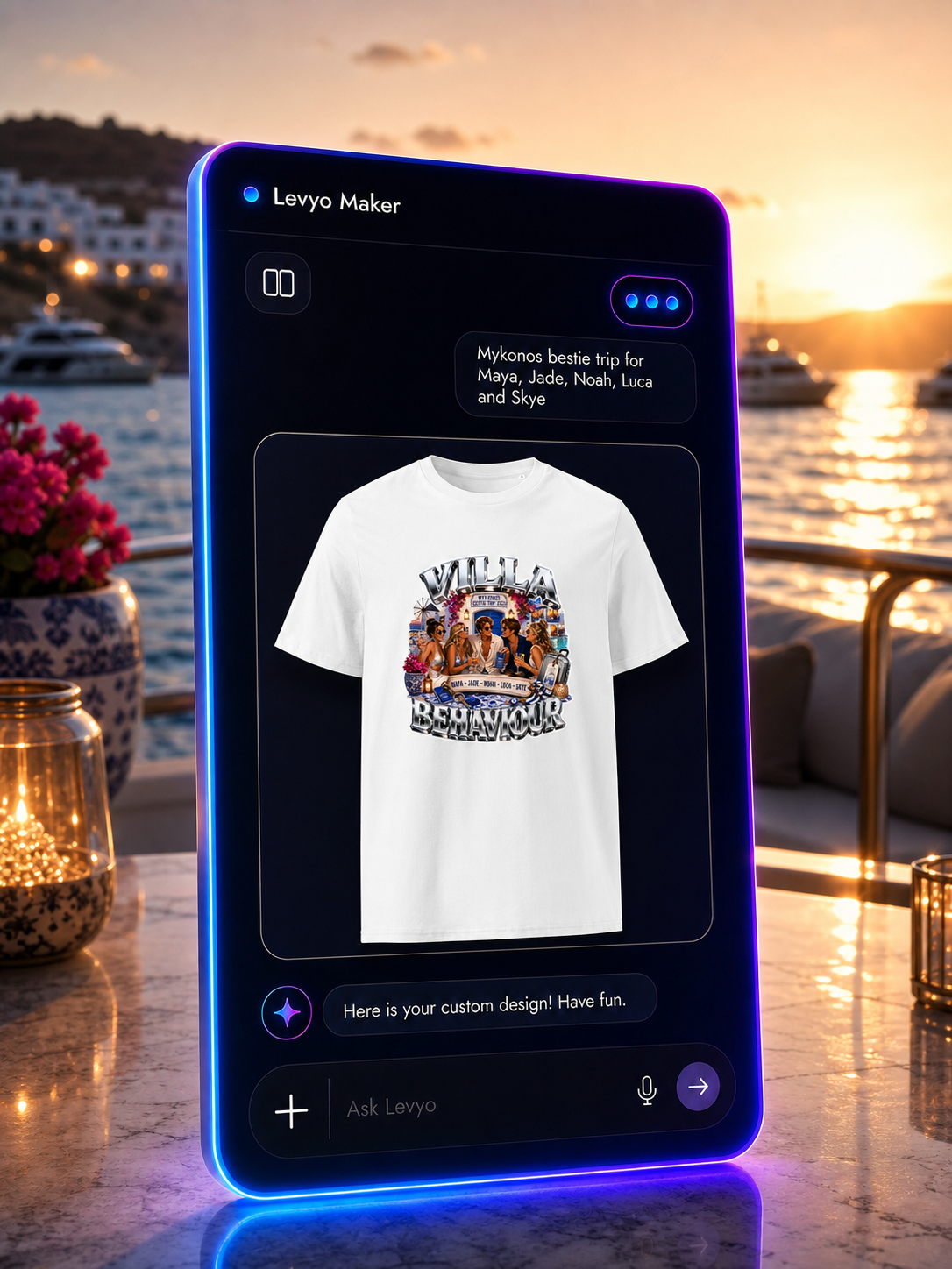 Levyo Maker result screen for bestie trip t shirts