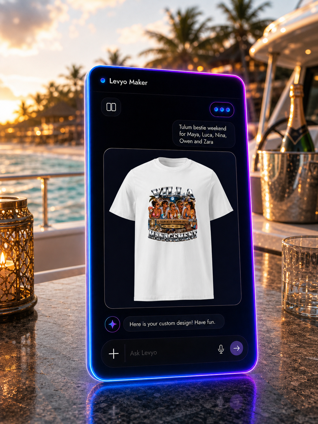 Levyo Maker result screen for bestie weekend t shirts