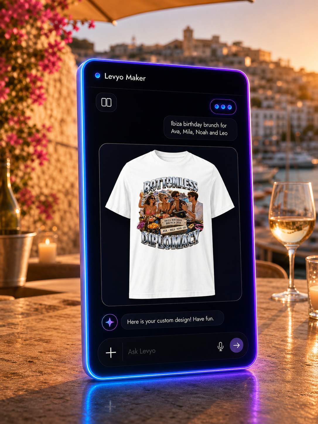 Levyo Maker result screen for birthday brunch t shirts