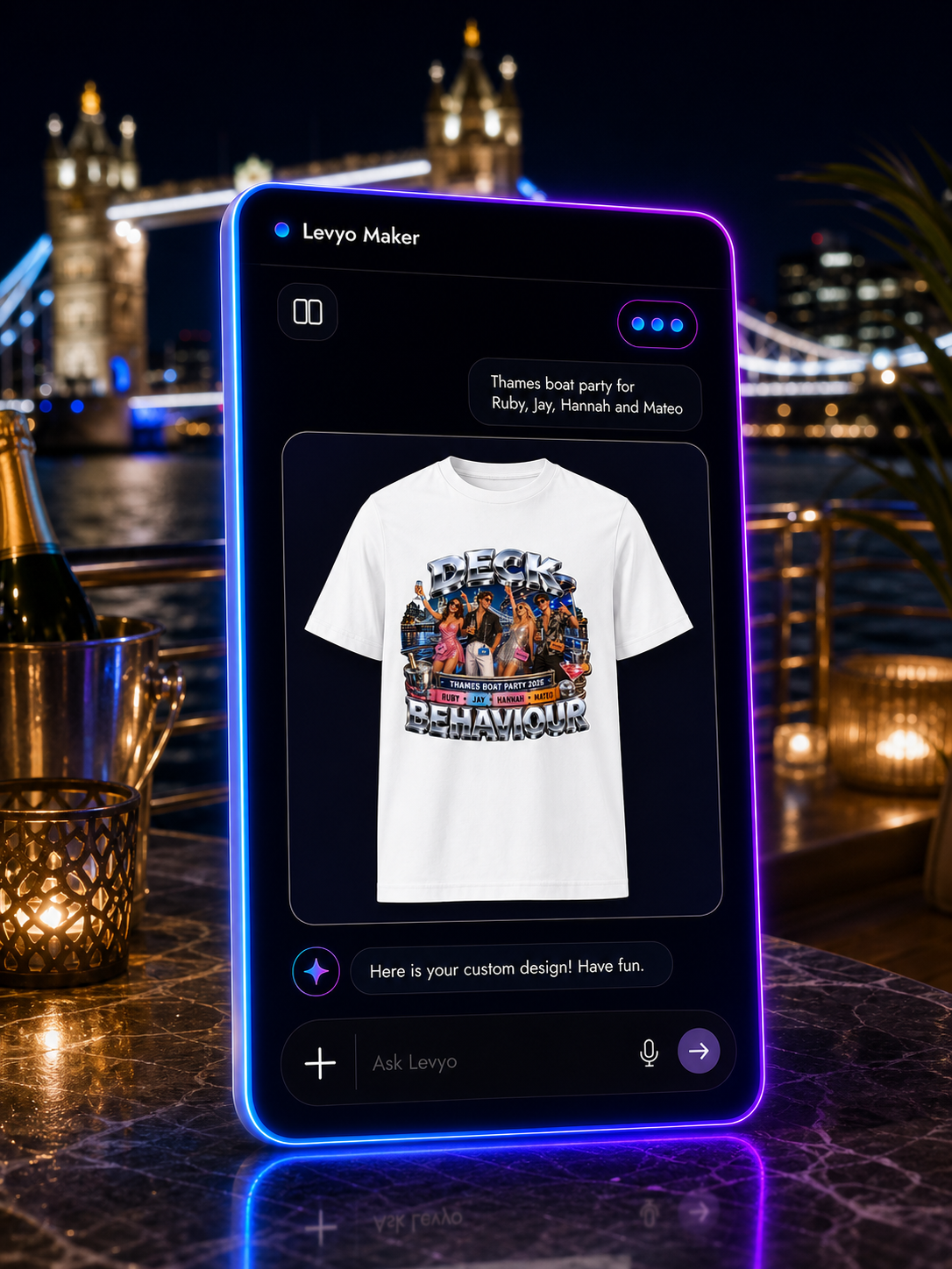 Levyo Maker result screen for boat party t shirts