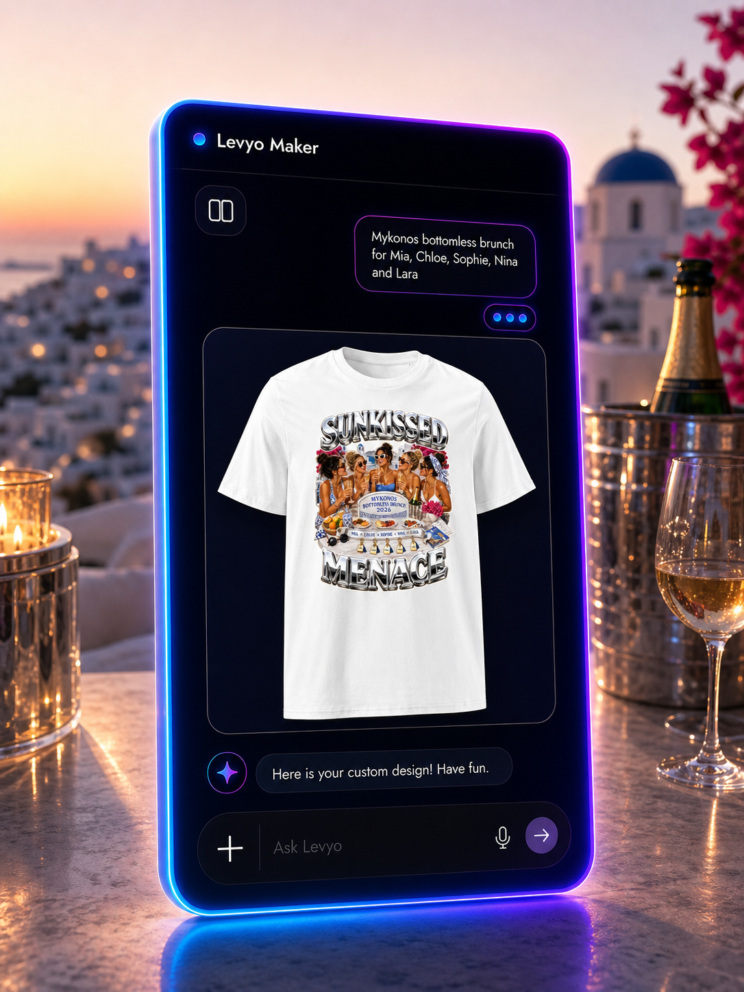 Levyo Maker result screen for bottomless brunch t shirts