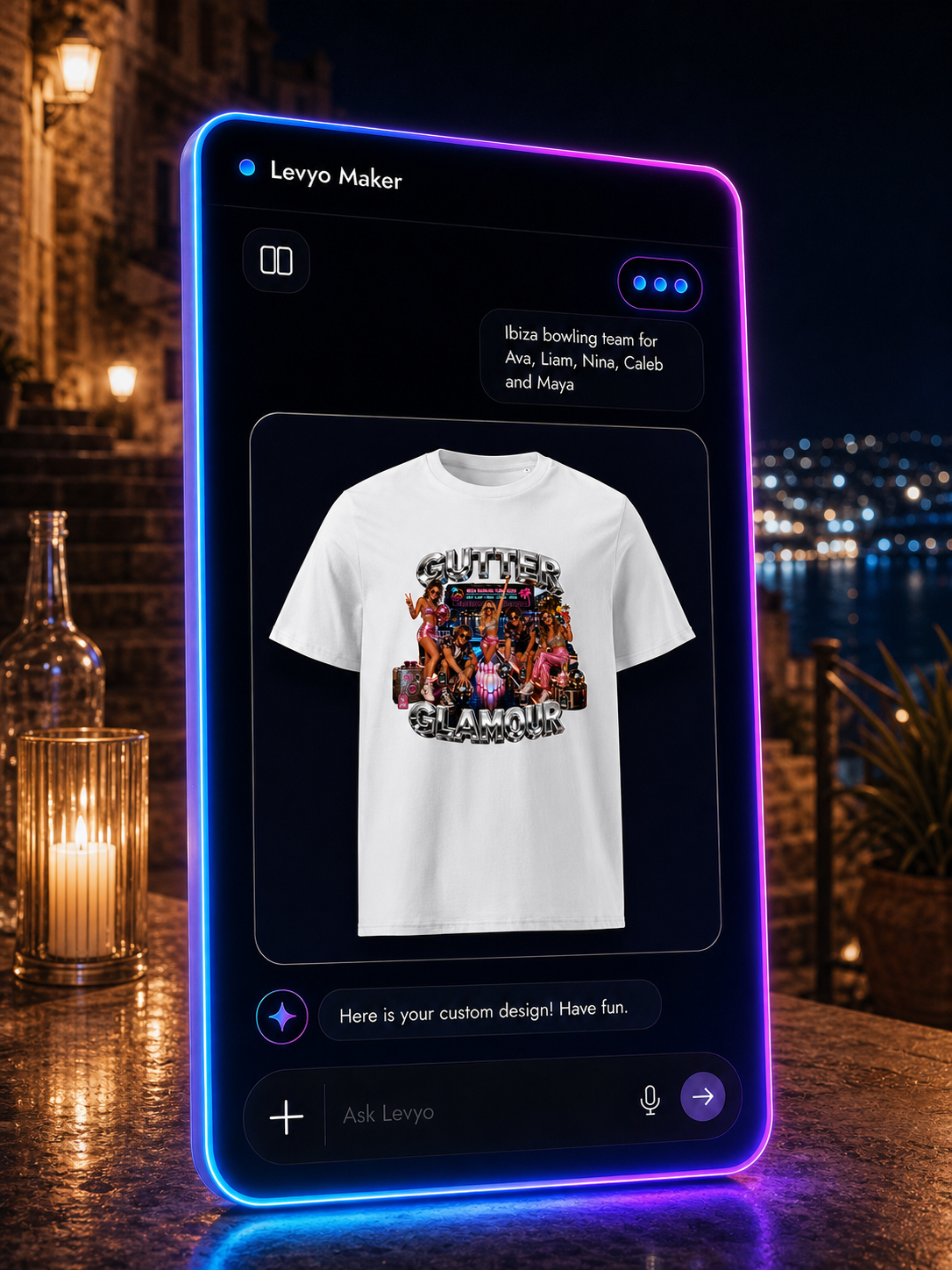 Levyo Maker result screen for bowling team t shirts