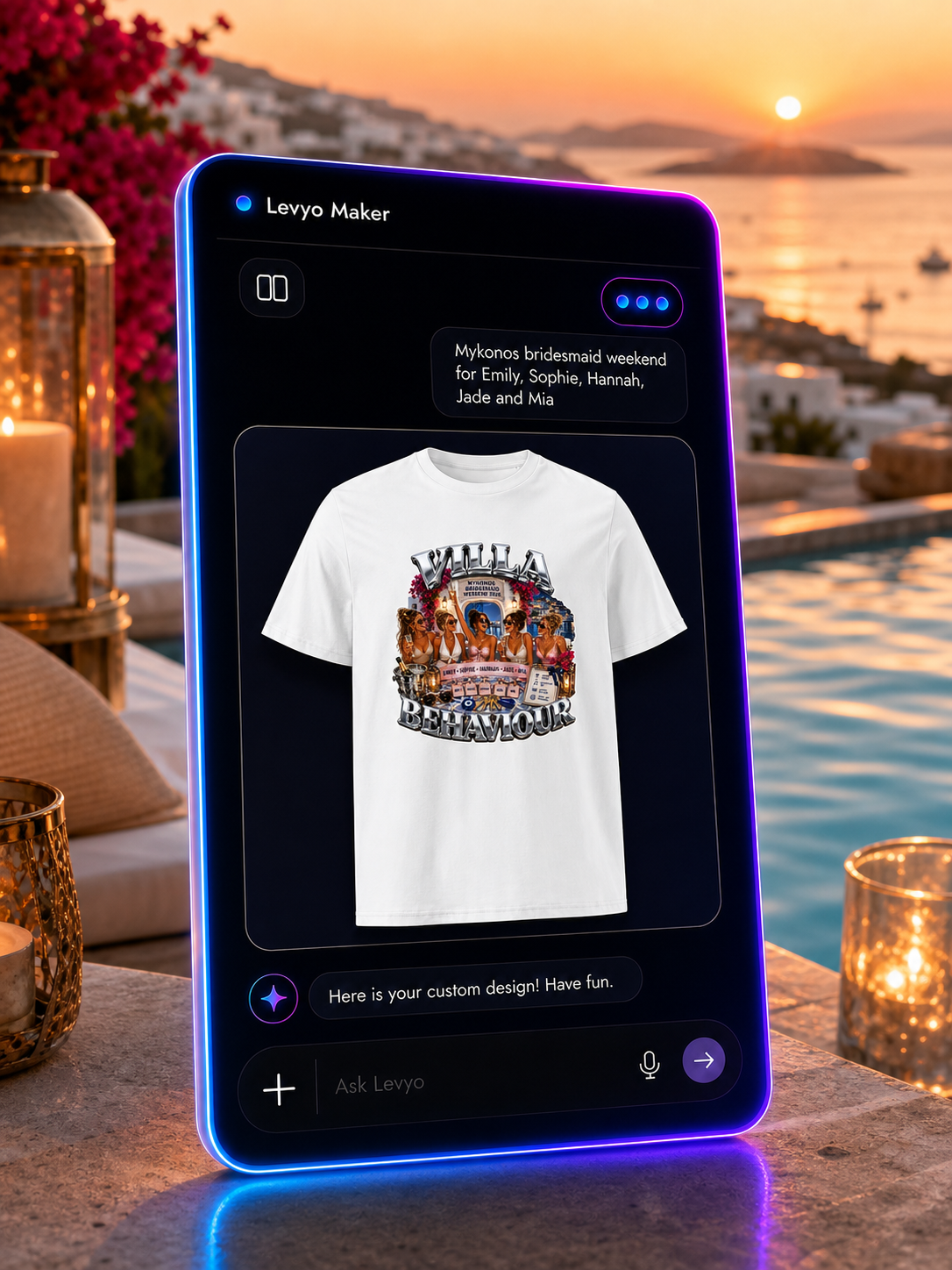 Levyo Maker result screen for bridesmaid weekend t shirts