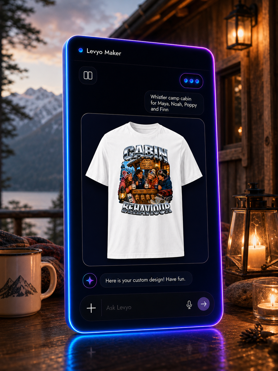 Levyo Maker result screen for camp cabin t shirts