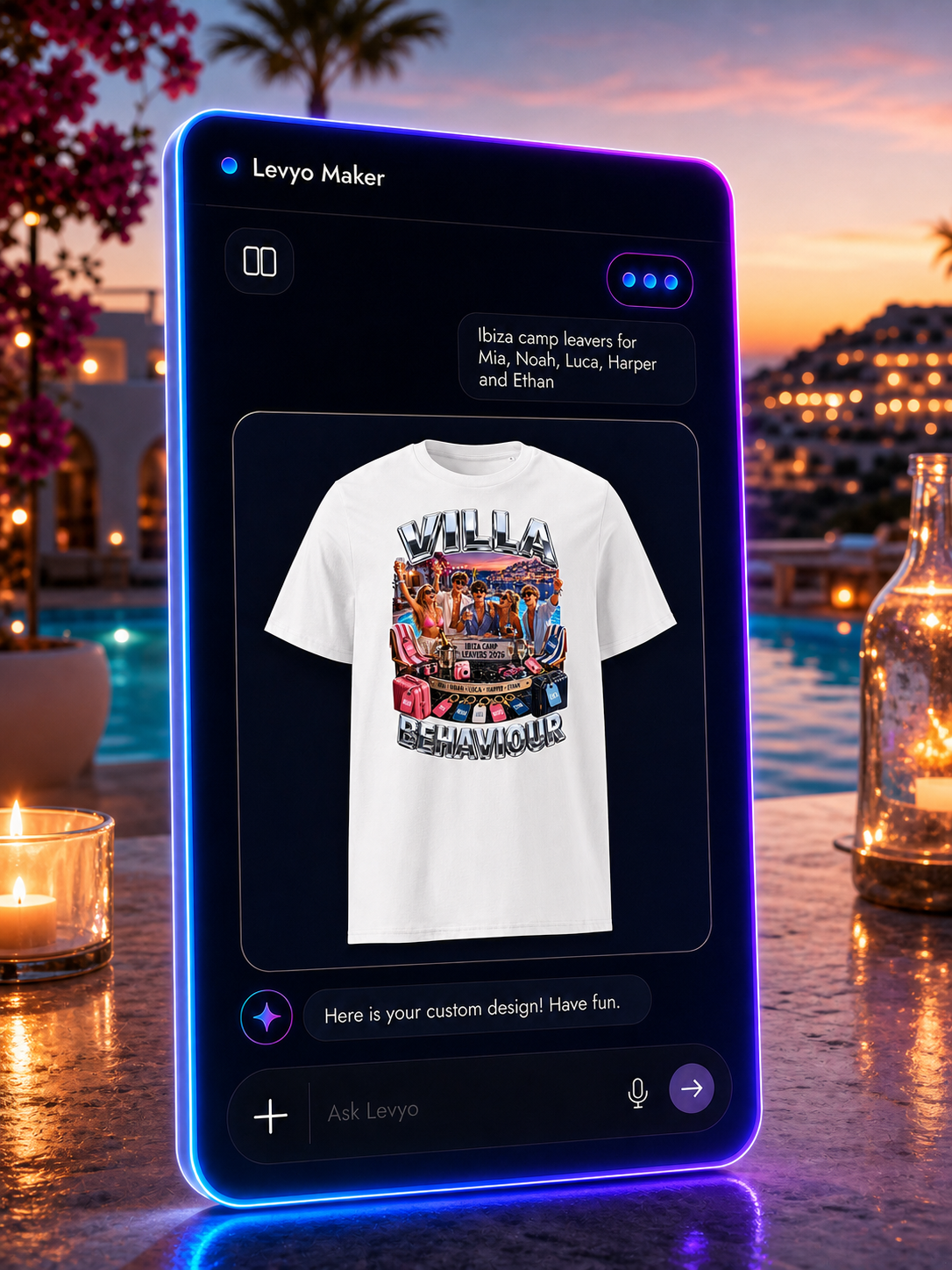 Levyo Maker result screen for camp leavers t shirts