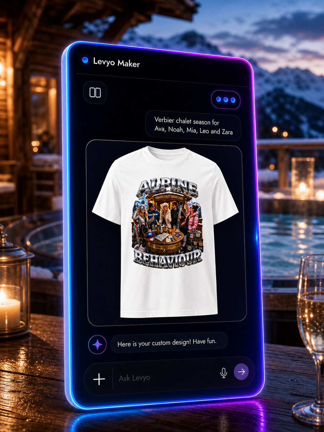 Levyo Maker result screen for chalet season t shirts