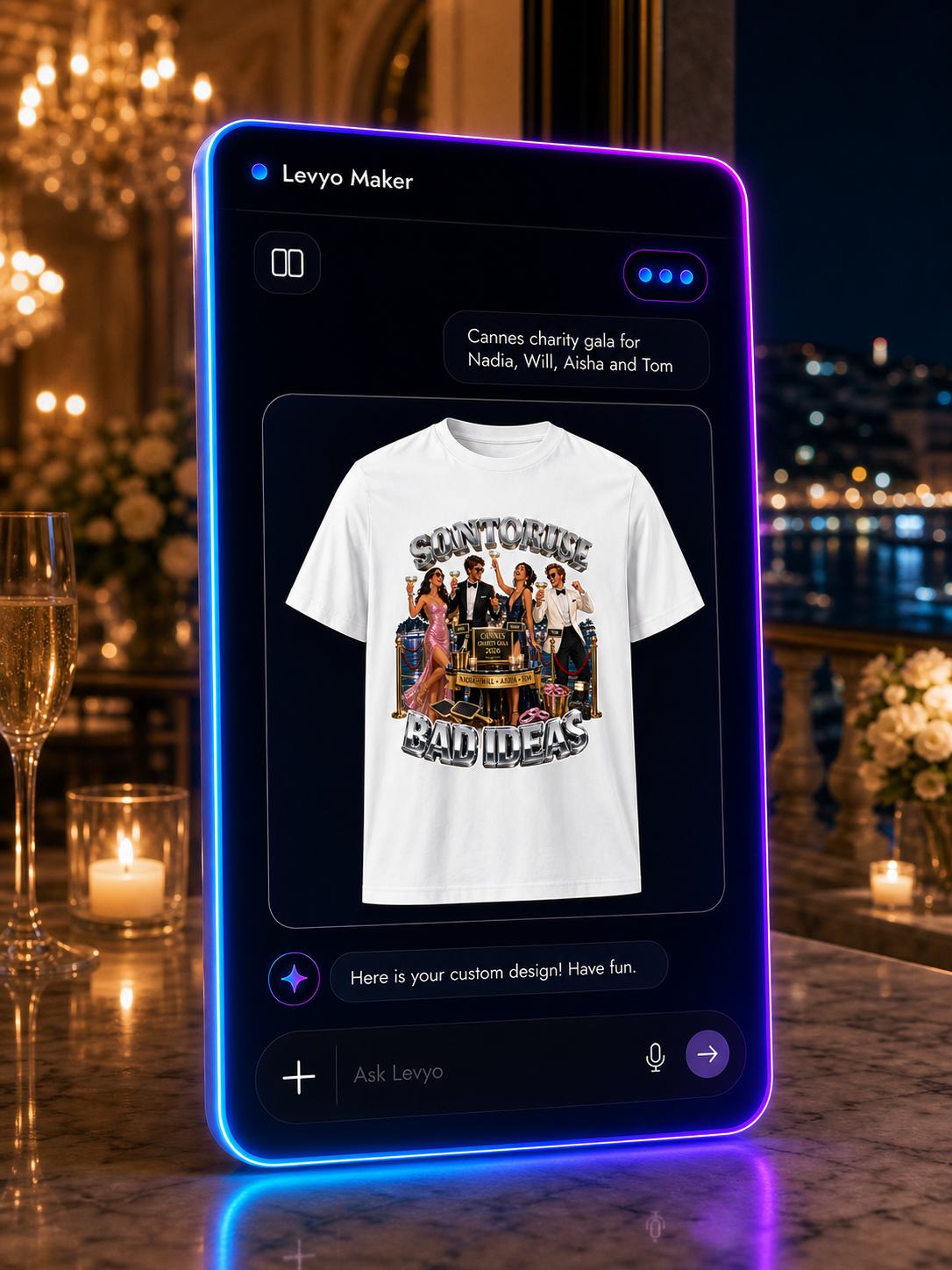 Levyo Maker result screen for charity gala t shirts