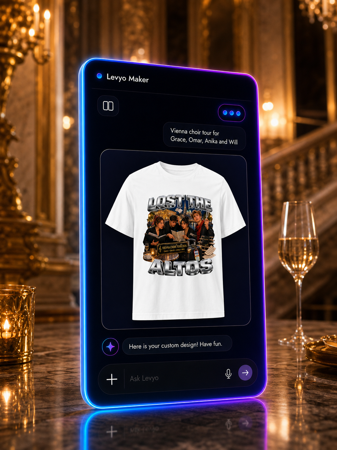 Levyo Maker result screen for choir tour t shirts