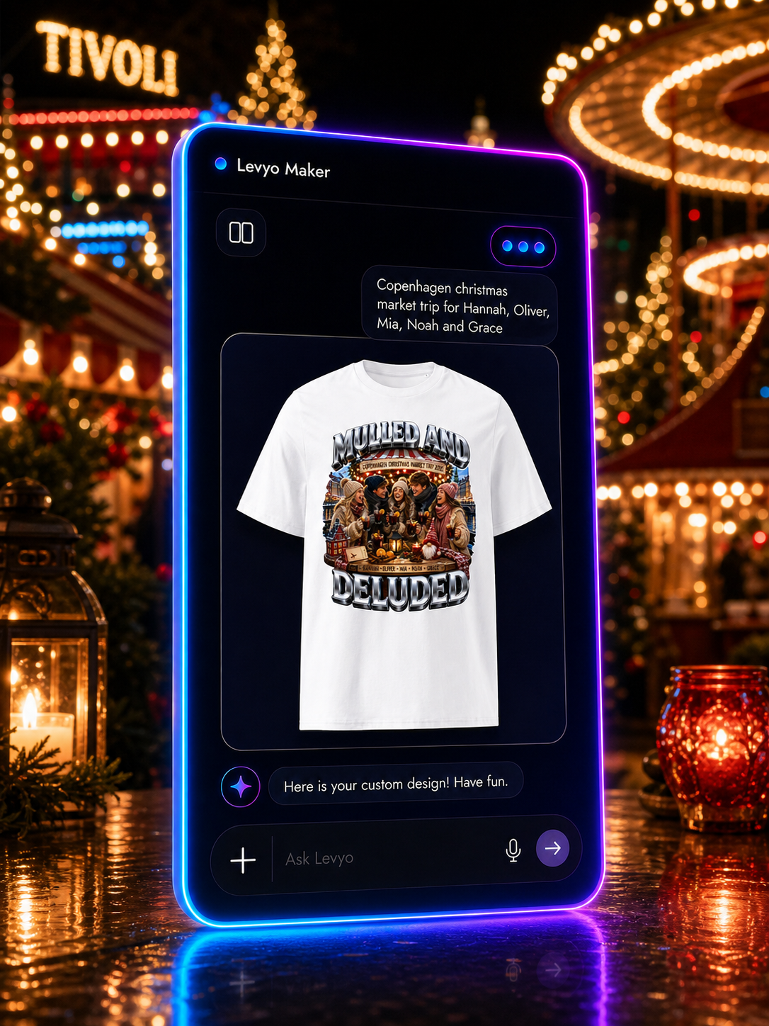 Levyo Maker result screen for christmas market trip t shirts