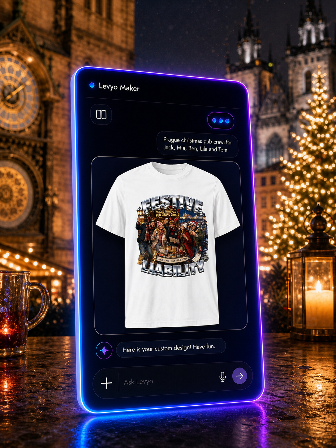 Levyo Maker result screen for christmas pub crawl t shirts