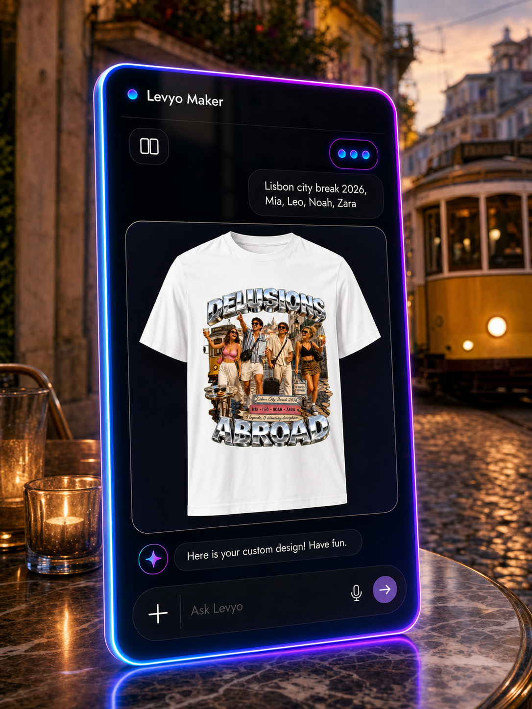 Levyo Maker result screen for city break t shirts