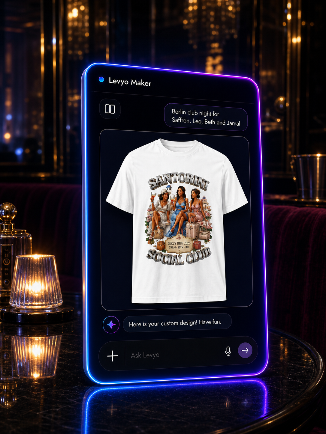 Levyo Maker result screen for club night t shirts