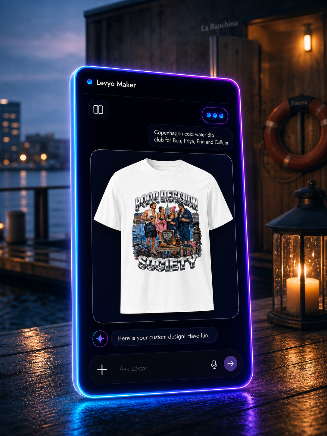 Levyo Maker result screen for cold water dip club t shirts