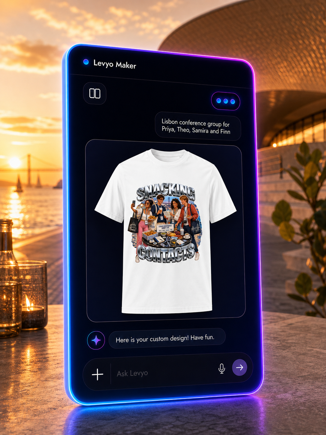 Levyo Maker result screen for conference group t shirts