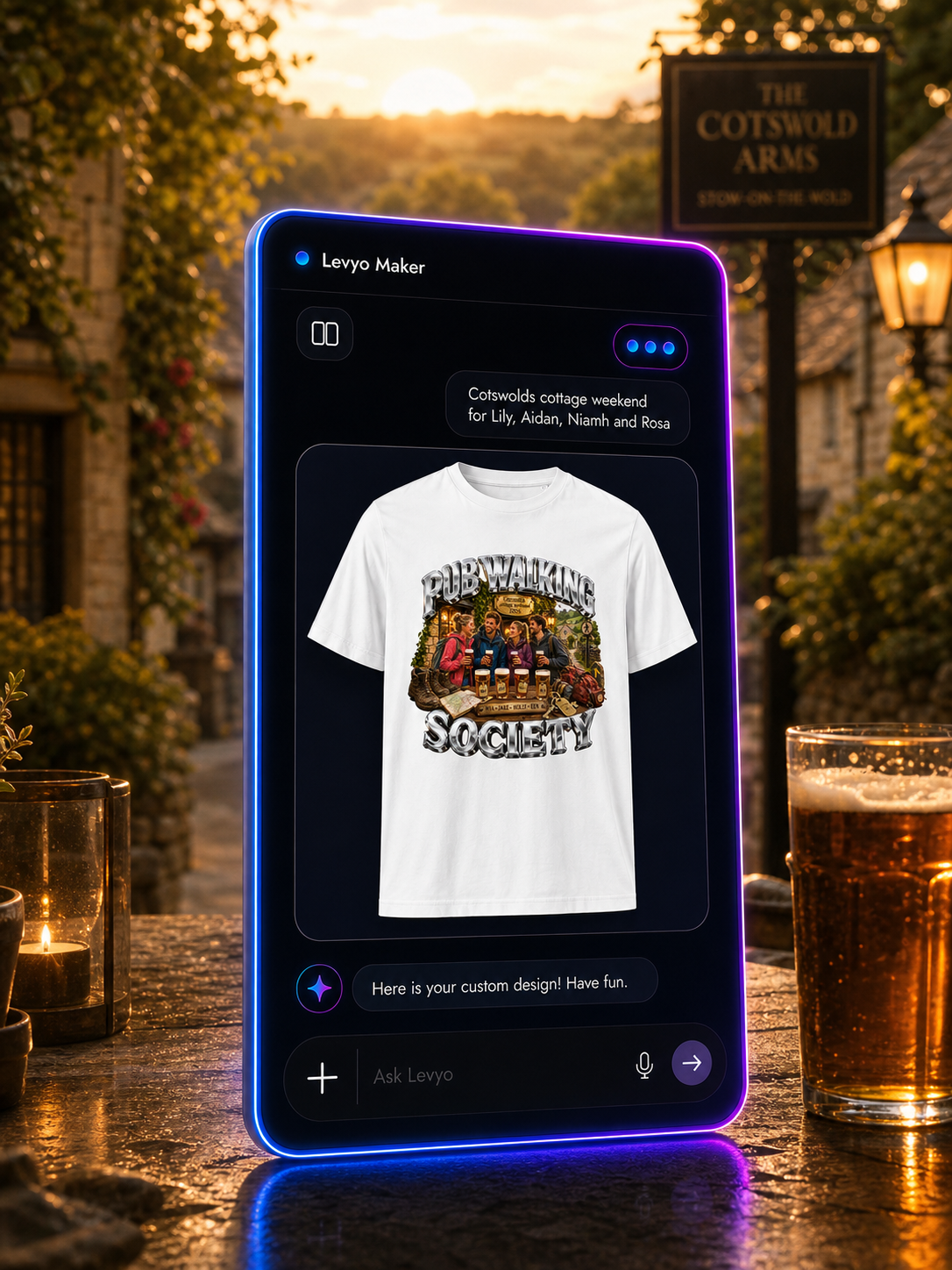 Levyo Maker result screen for cottage weekend t shirts