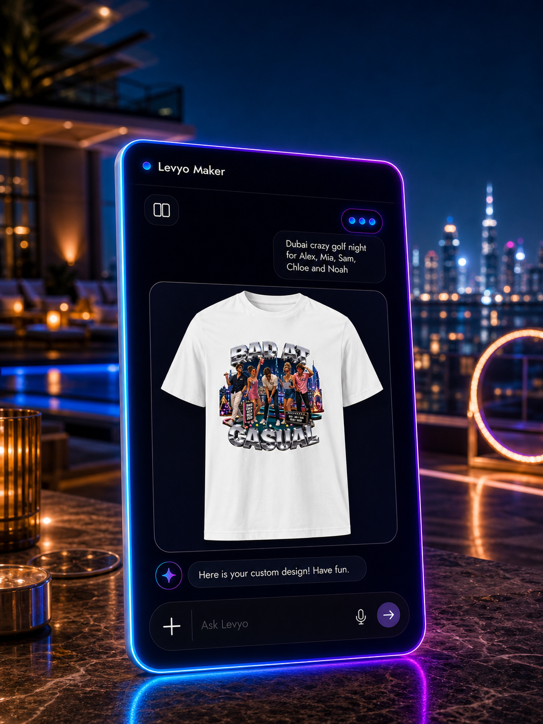 Levyo Maker result screen for crazy golf night t shirts