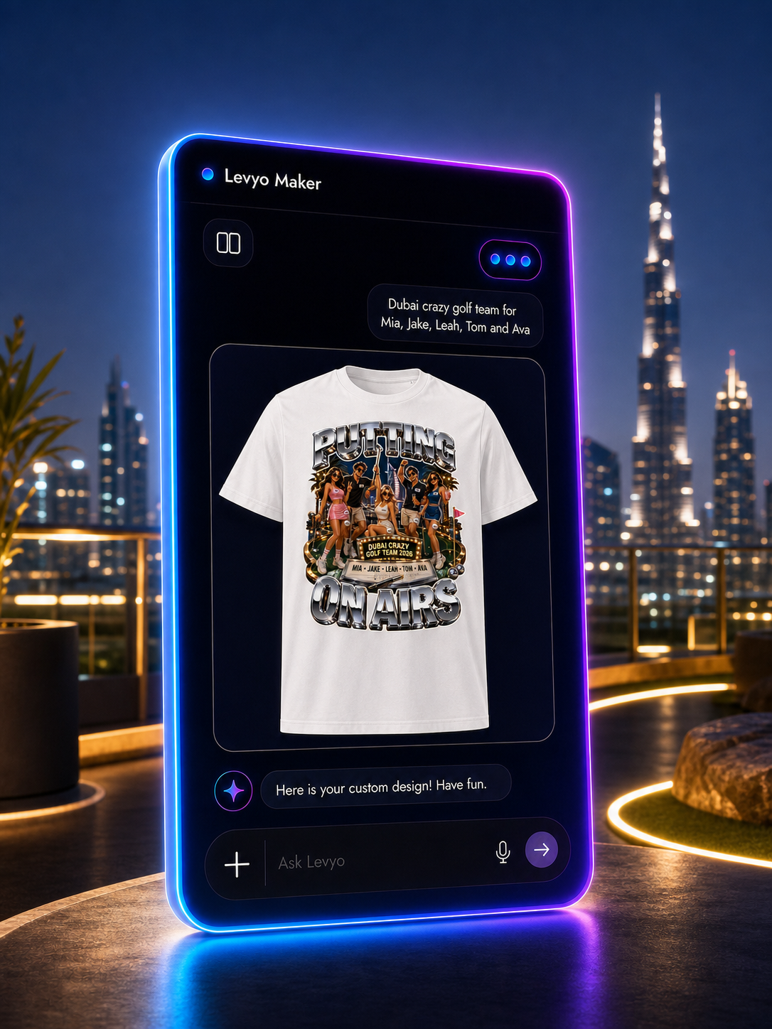 Levyo Maker result screen for crazy golf team t shirts