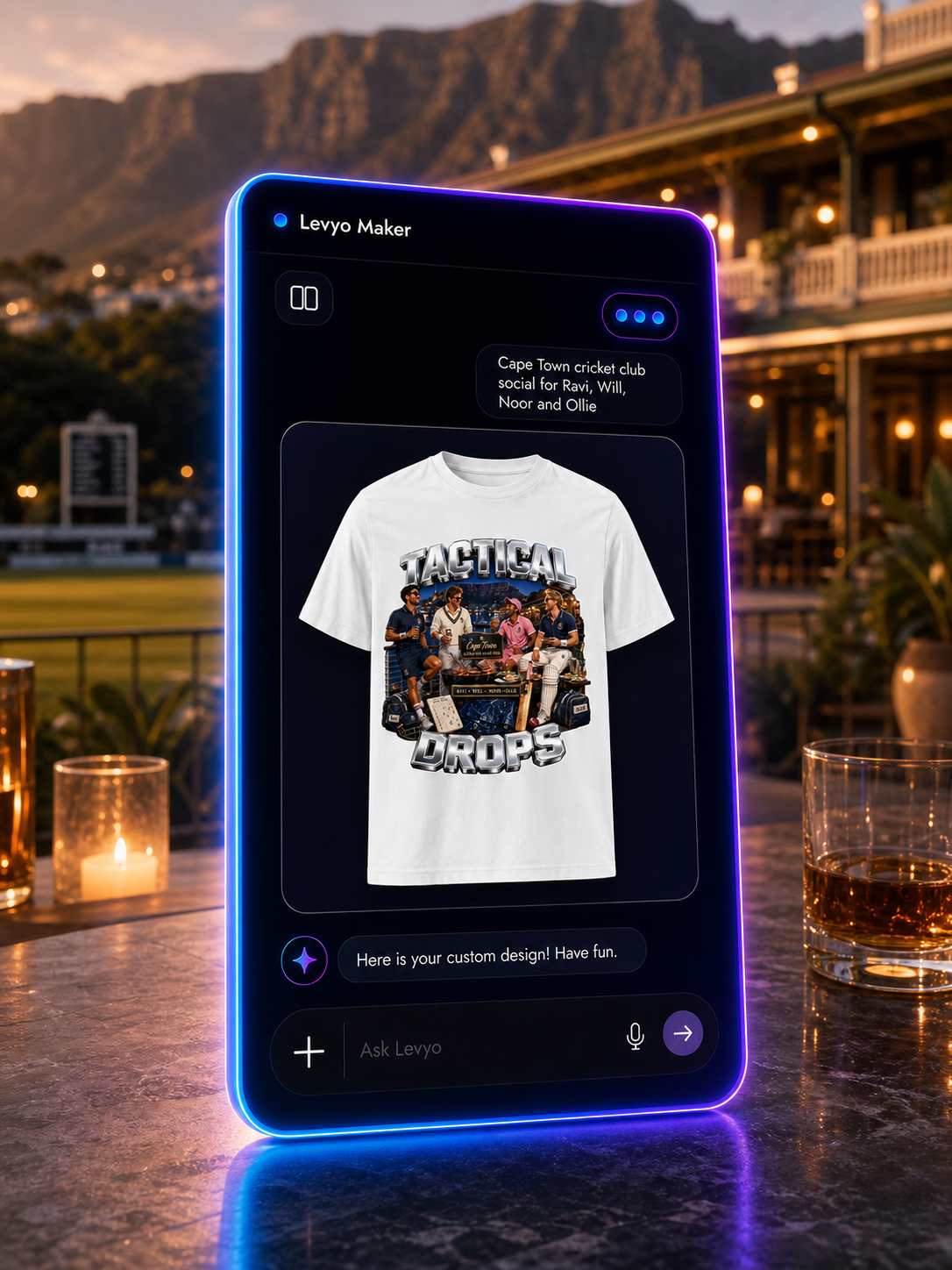 Levyo Maker result screen for cricket club social t shirts