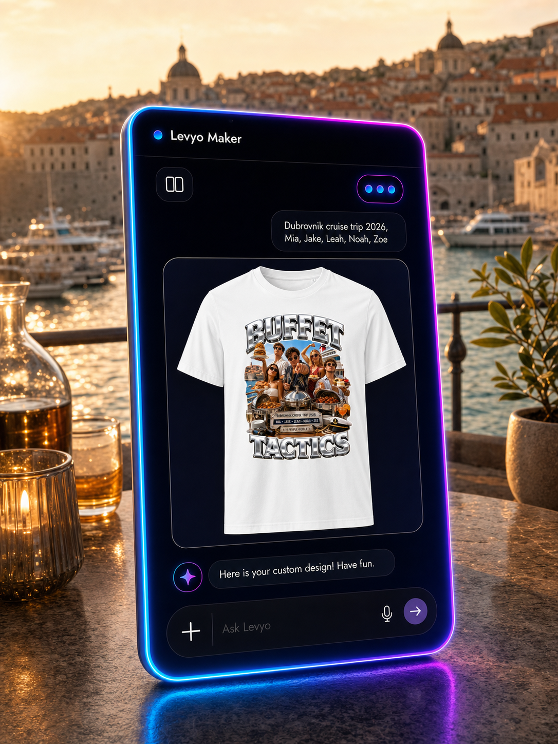 Levyo Maker result screen for cruise trip t shirts