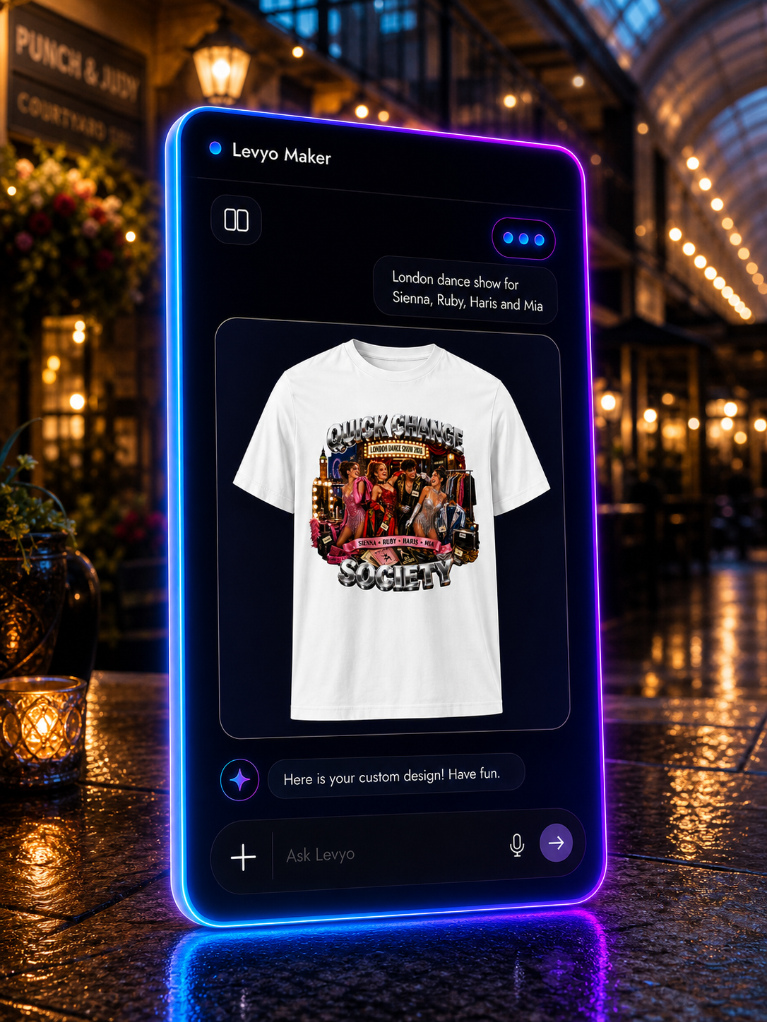Levyo Maker result screen for dance show t shirts